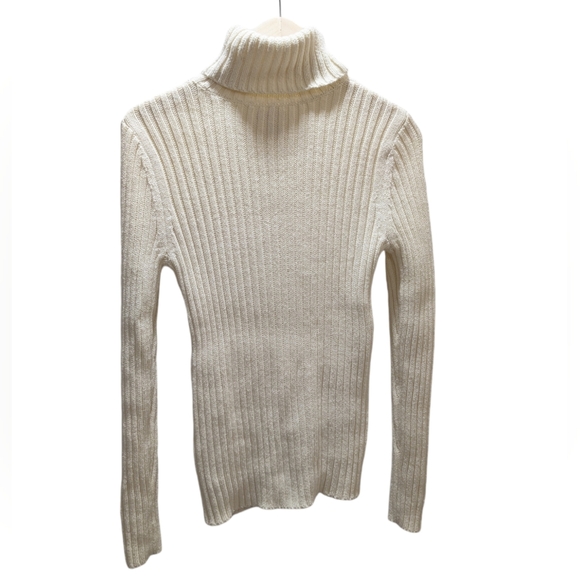 Sundance Legends rib knit side tie turtleneck sweater, ivory cream, size M - Picture 3 of 9